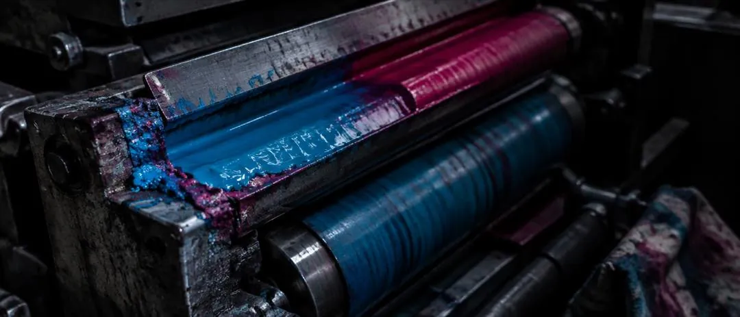 Kałamarze farbowe maszyny offsetowej, farby procesowe CMYK.